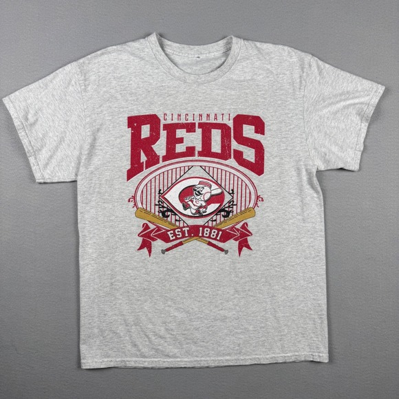 Other - Vintage Cincinnati Reds MLB Graphic Cut Tag T-Shirt Mens Gray 1881 Tee L